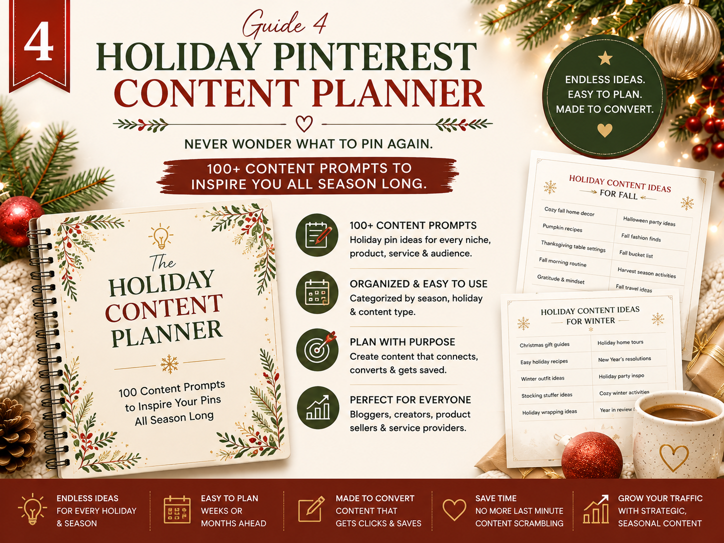 Guide 4: Holiday Pinterest Content Planner, 100+ content prompts to inspire your pins all season long
