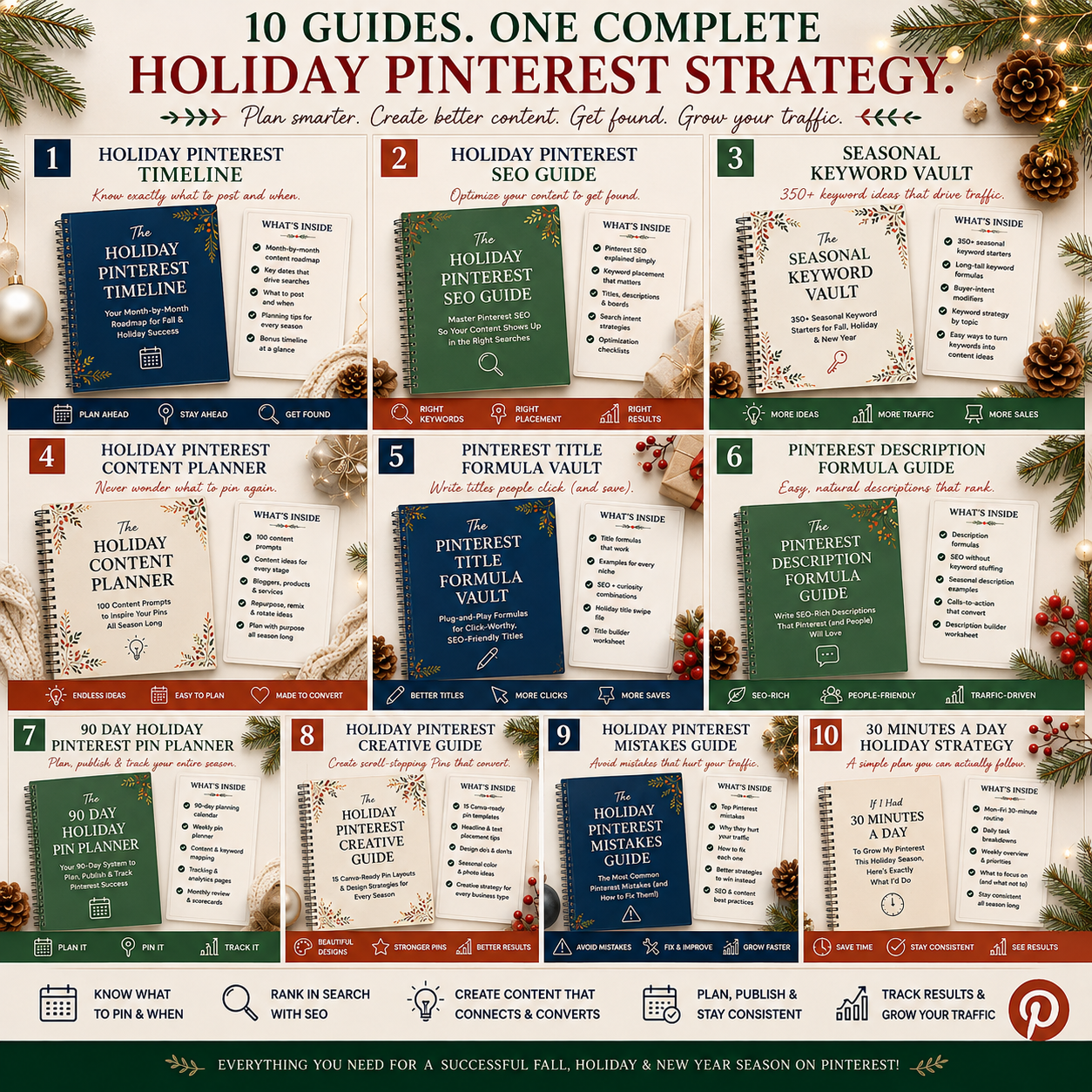 10 guides, one complete Holiday Pinterest Strategy overview of all guide covers